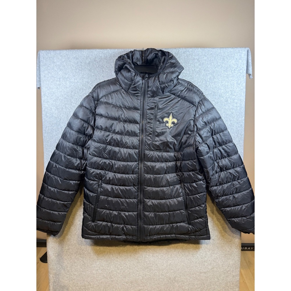 NFL Team Apparel New Orleans Saints Puffer Jacket Black Hooded Mens Large L